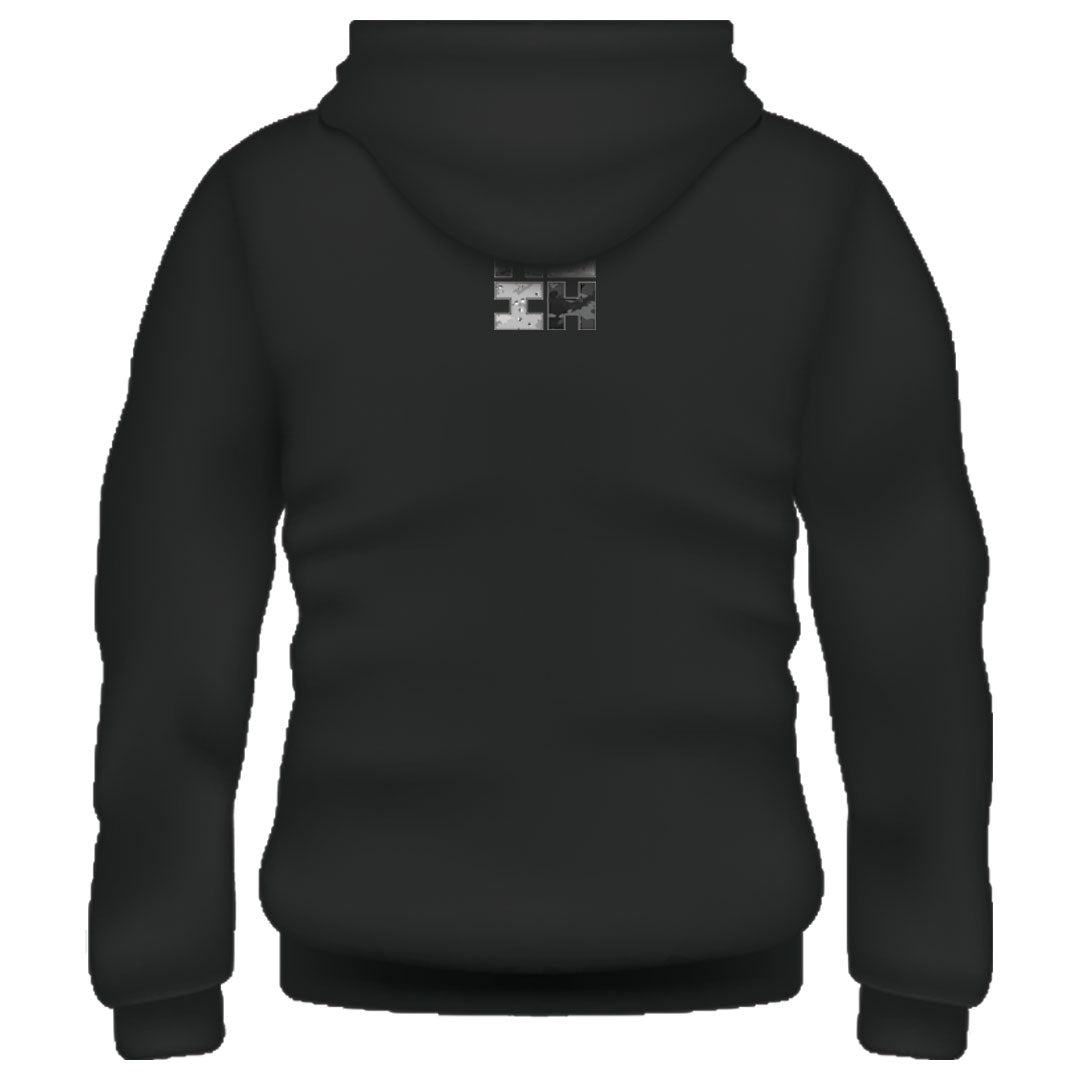 Pop-Up Mākeke - Hawaii's Finest - Black & White Camo Flag Pullover Hoodie - Back View