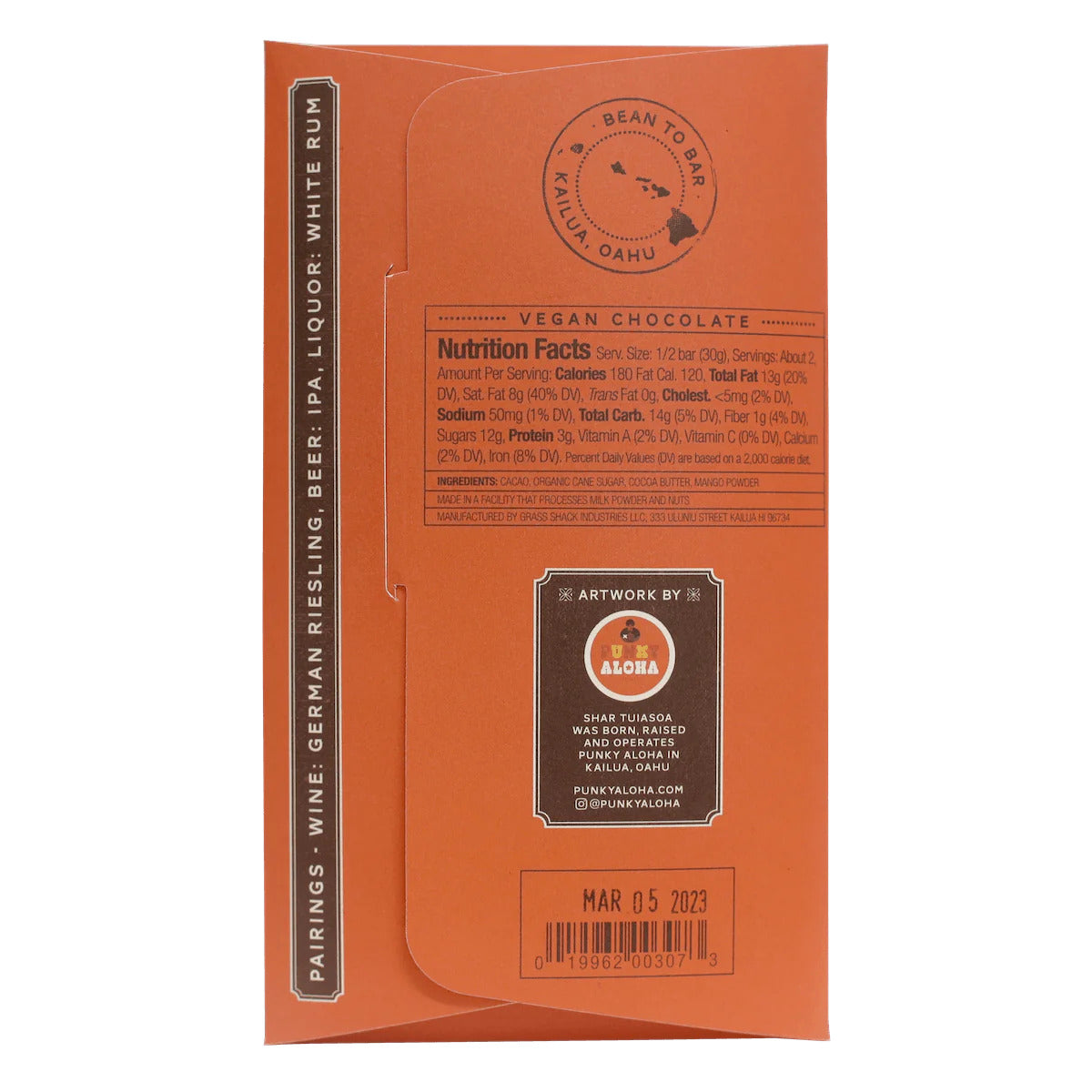 Pop-Up Mākeke - Manoa Chocolate - Manako x Mango Dark Milk Chocolate Bar - Back View