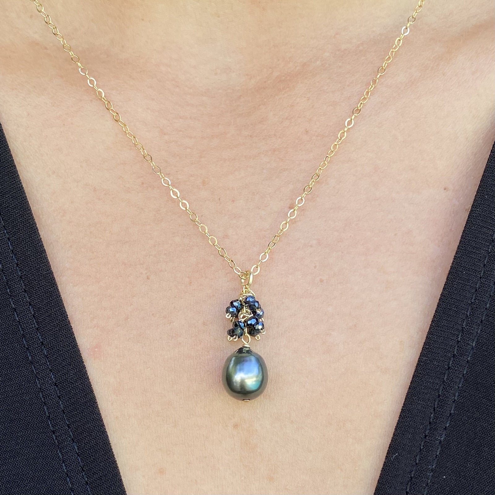 Pop-Up Mākeke - Stacey Lee Designs - Blackjack Tahitian Pearl Necklace - In Use