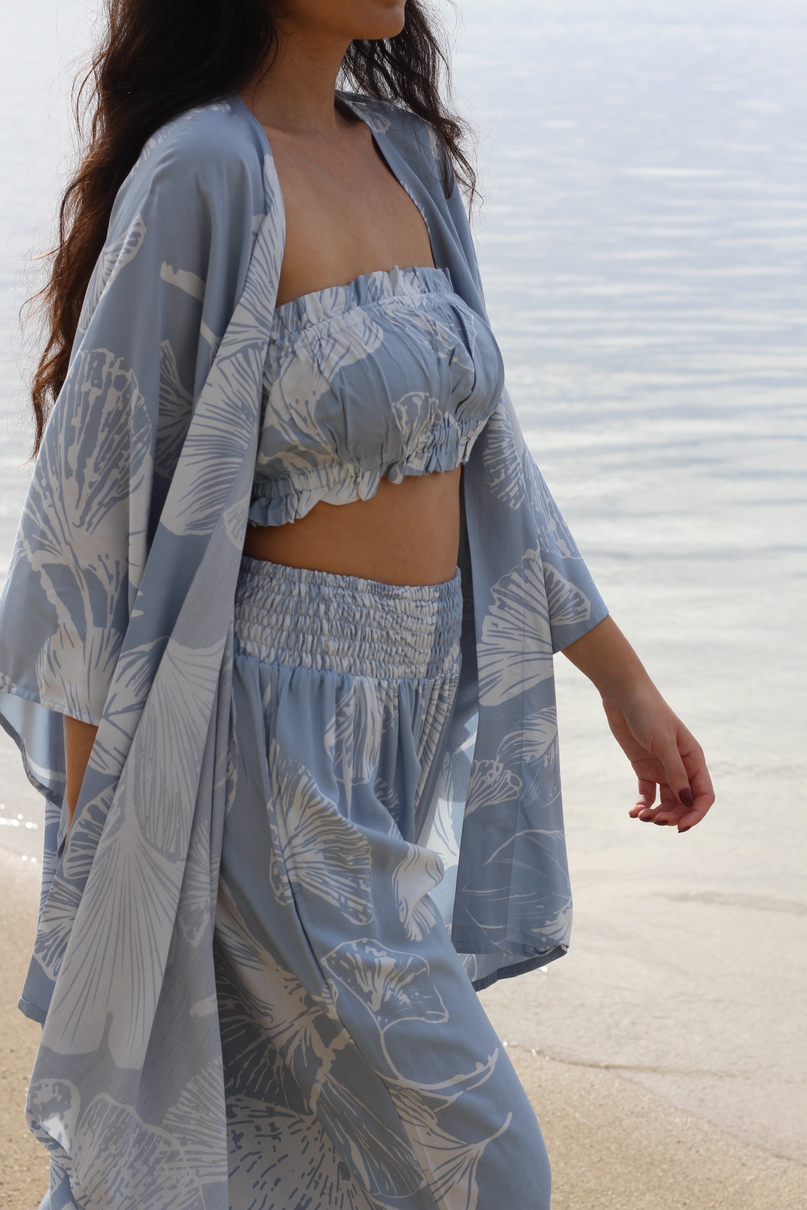 Classic Kimono - Gingko in Dusty Blue & White