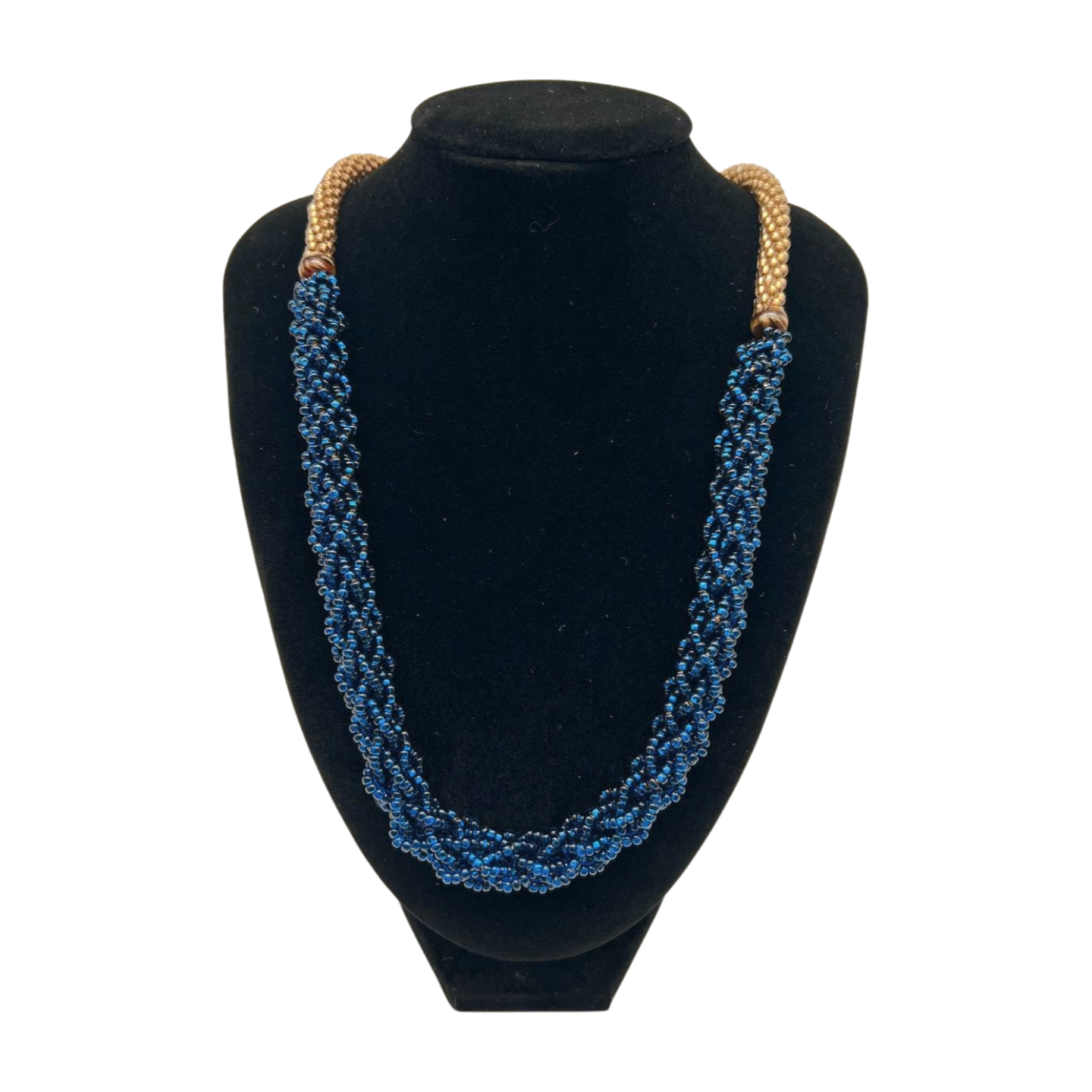 Cobalt Blue and Gold Edo Necklace Lei - 21"