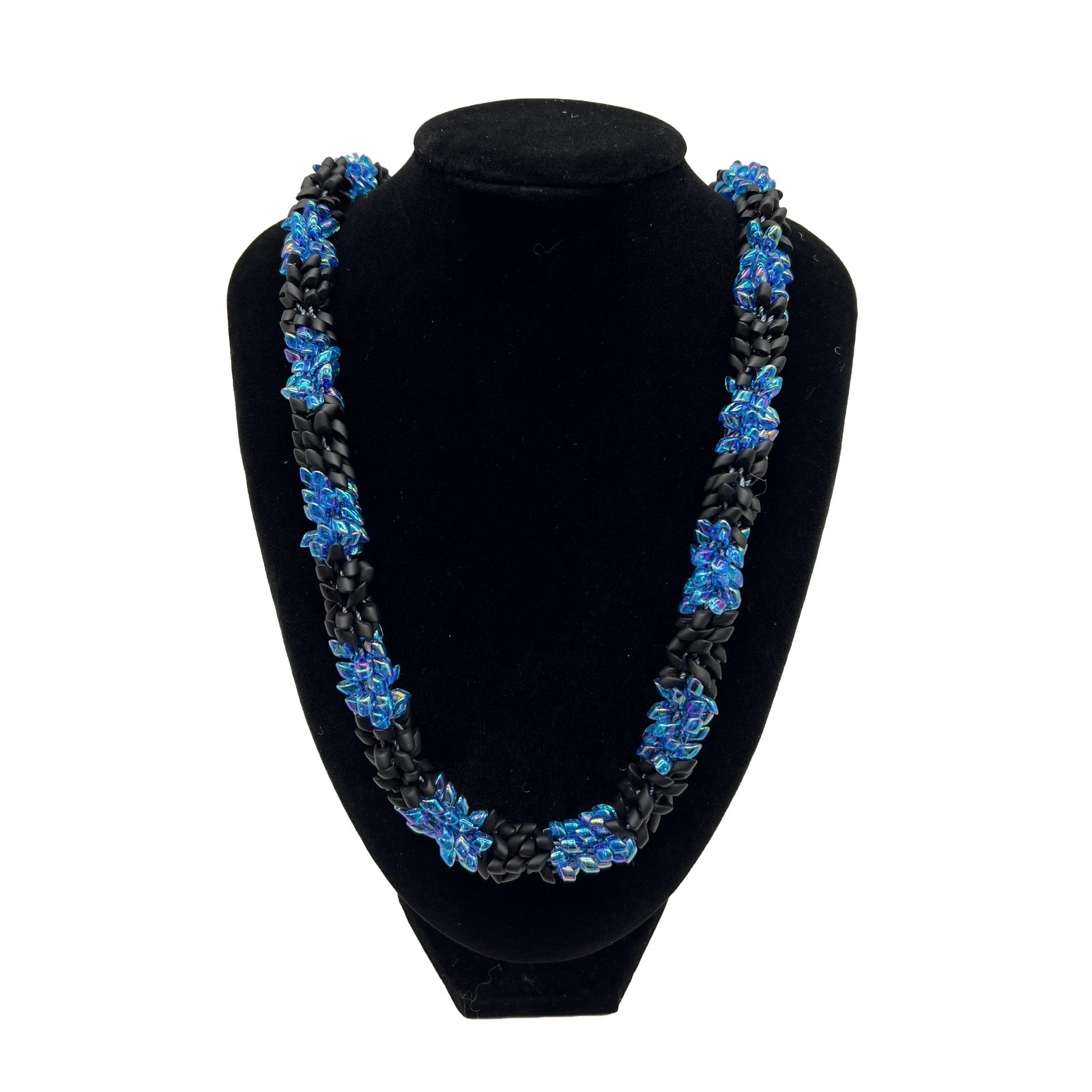 Cobalt Blue with Matte Black Segmented Dragon Scale Necklace Lei - 33"