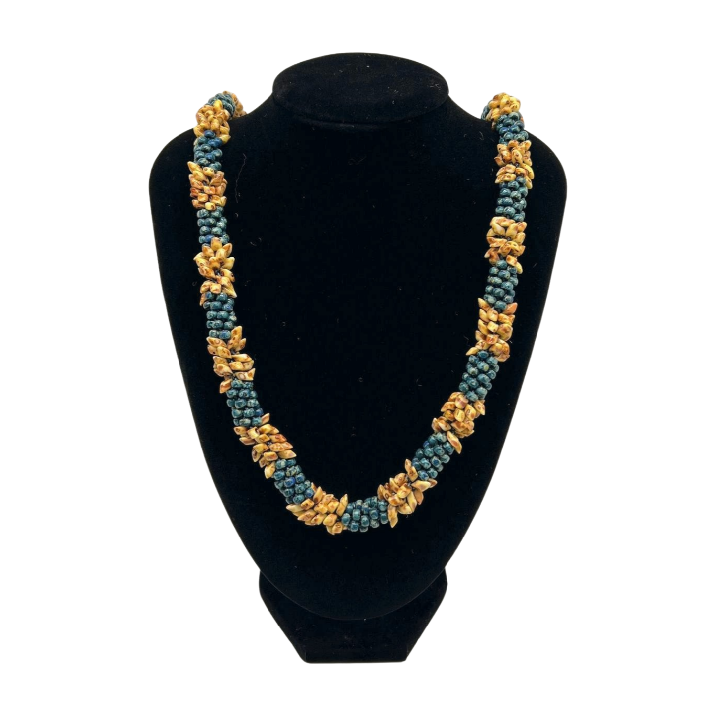 Cobalt Blue with Yellow Picasso Segmented Kumihimo Necklace Lei - 29"- 30"