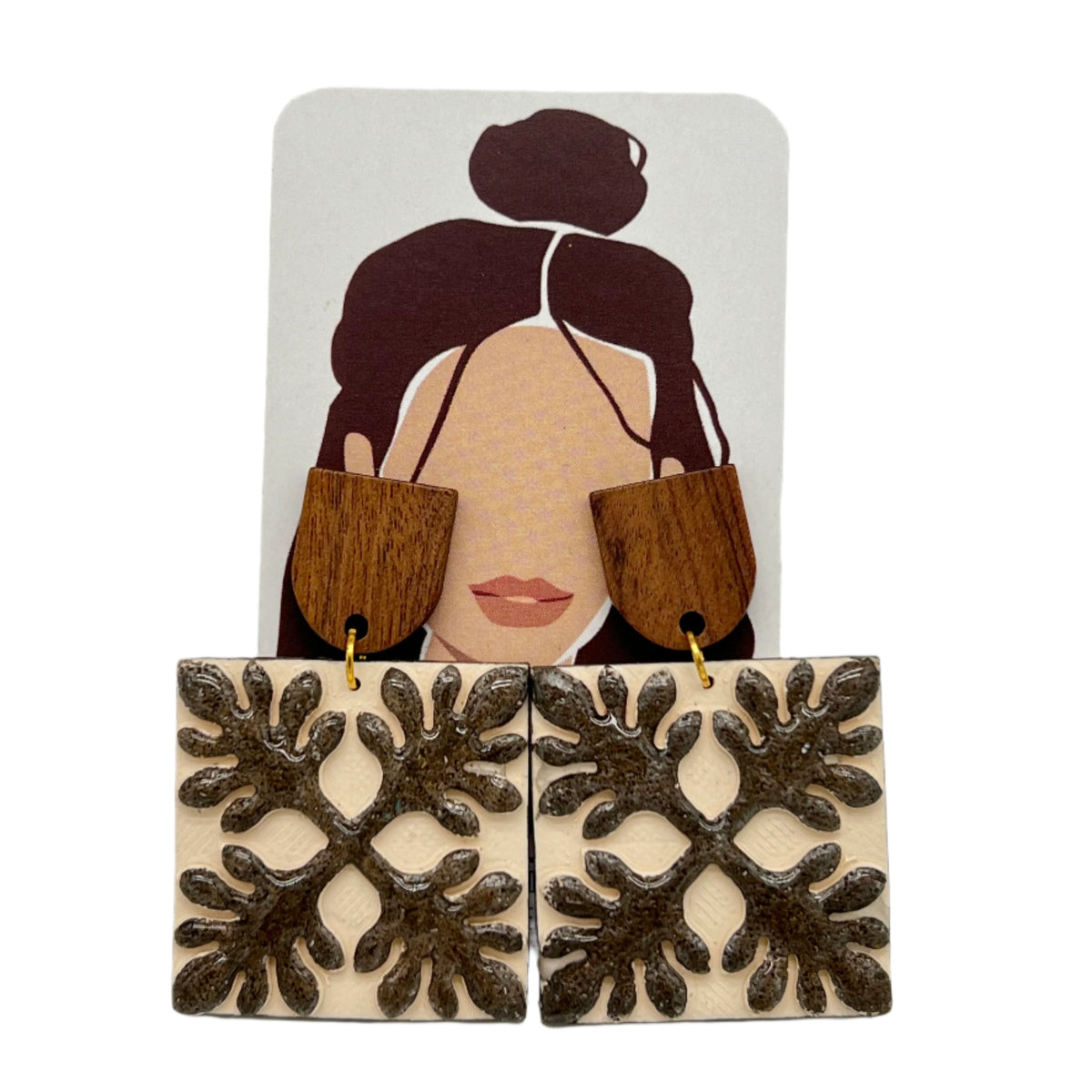 Quilt Earrings - Beige