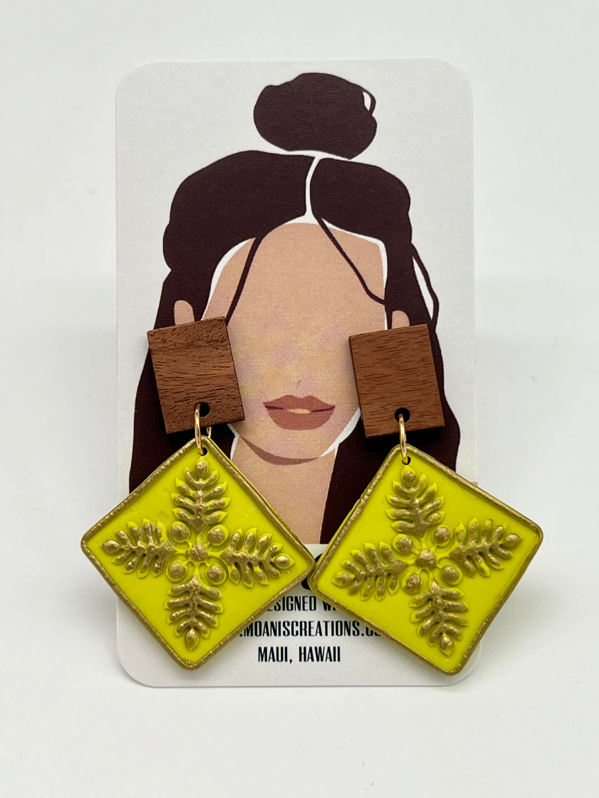 Quilt Earrings - Neon Green &amp; Gold