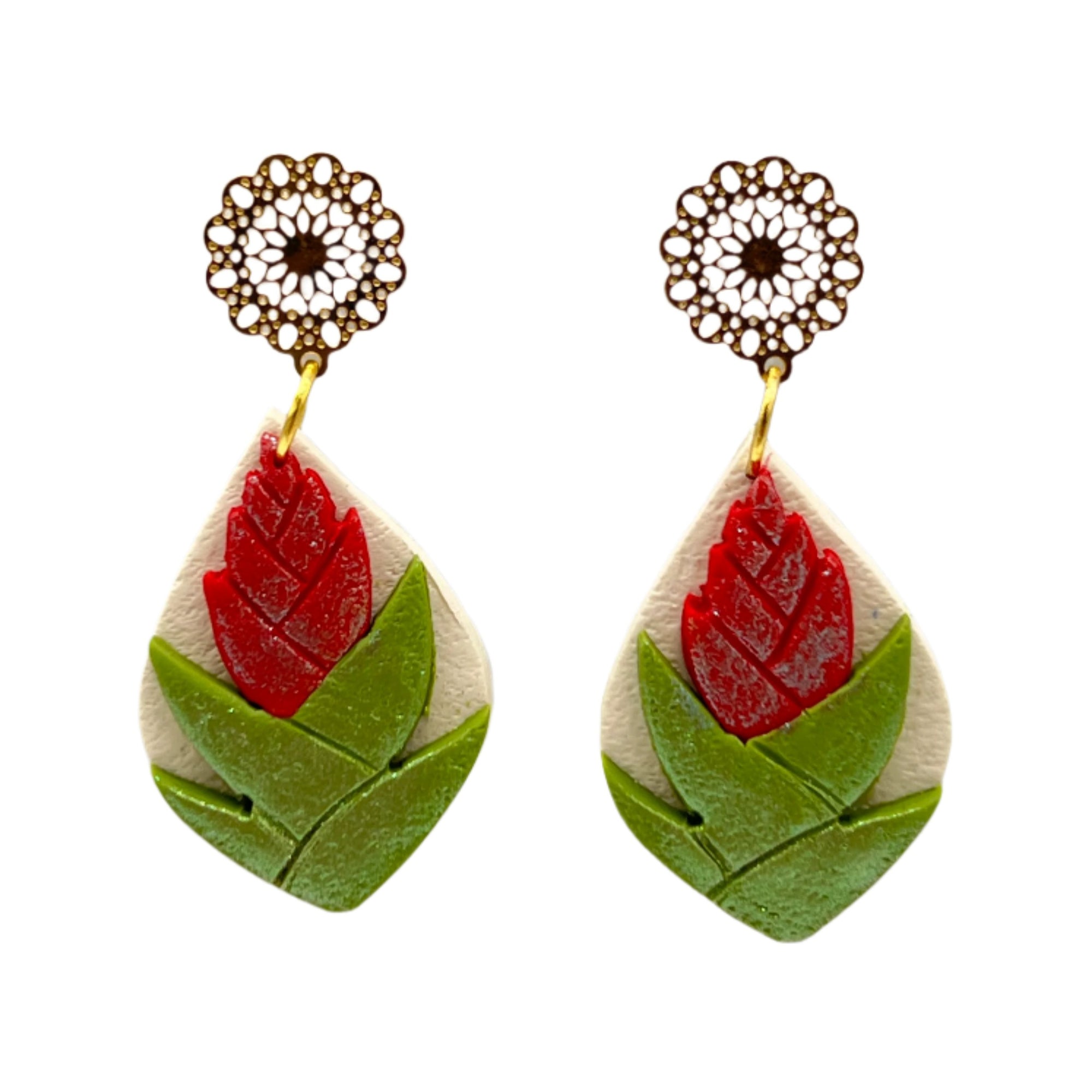 Red Heliconia Earrings