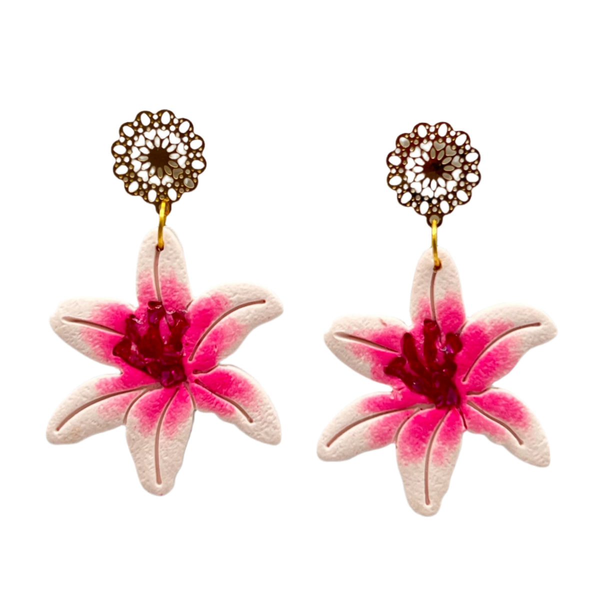 Hot Pink Lily Earrings