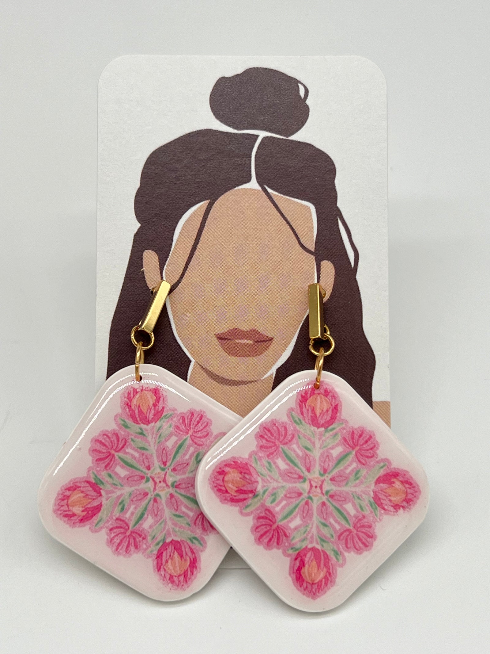 Resin Pink Protea Earrings