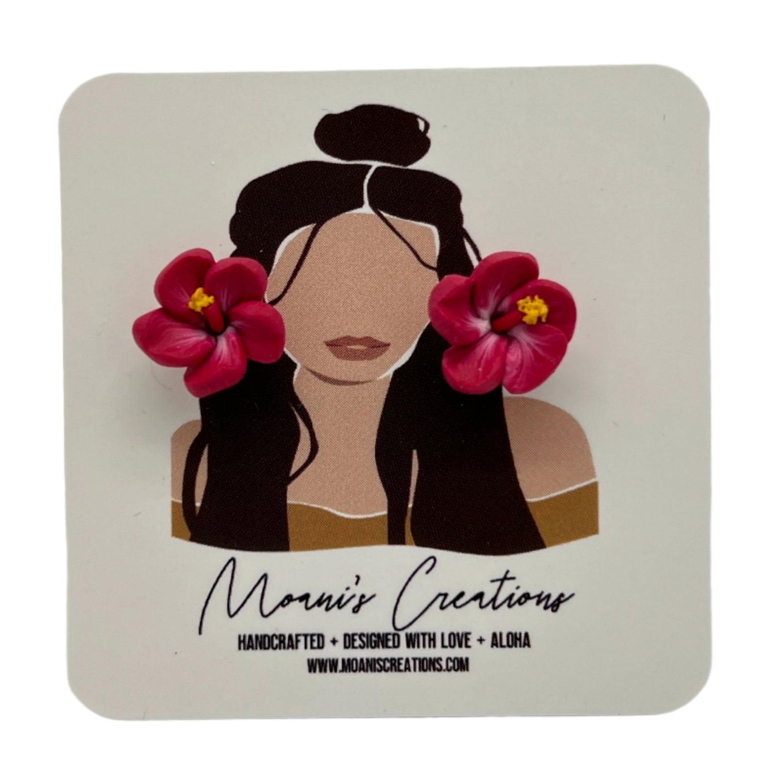 Hibiscus Stud Earrings - Red