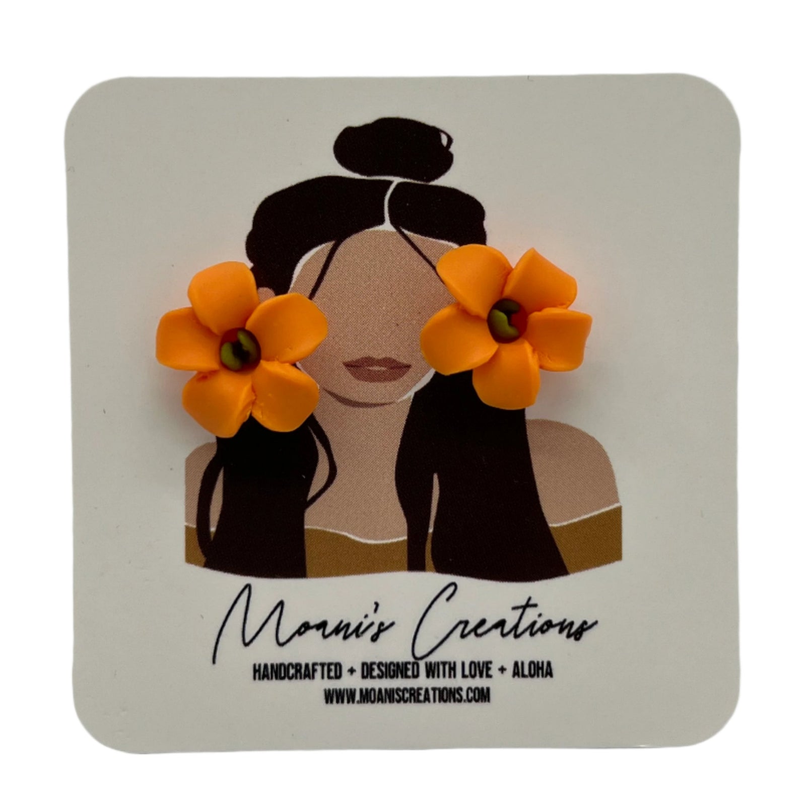 Small Puakenikeni Stud Earrings - Orange