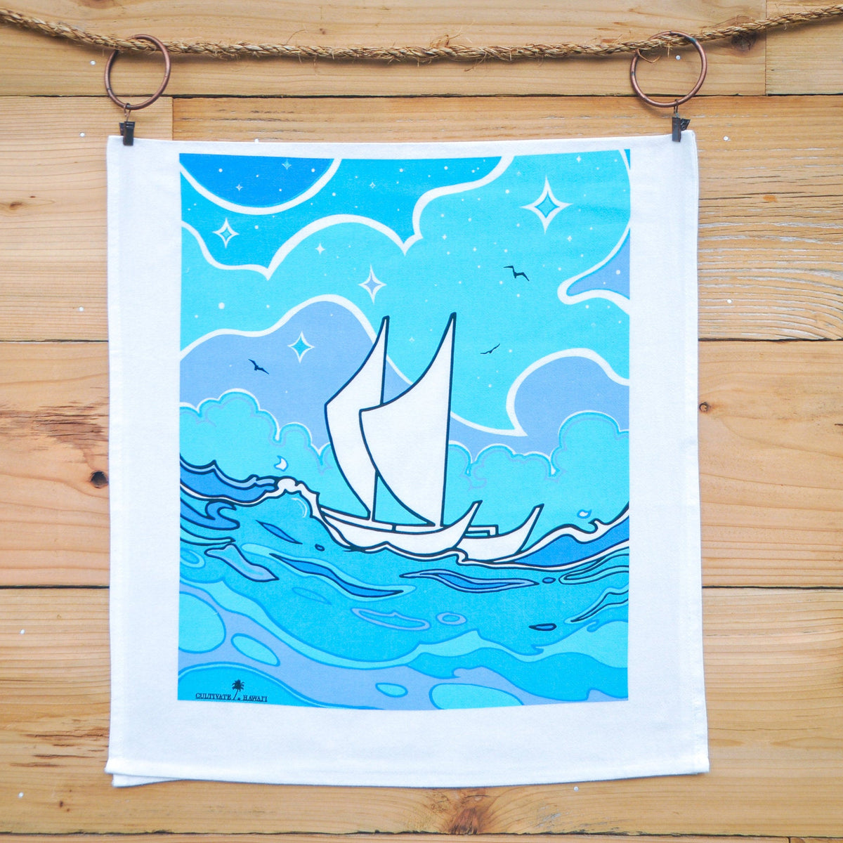 Pop-Up Mākeke - Cultivate Hawai'i - Hokule'a Tea Towel - Front View