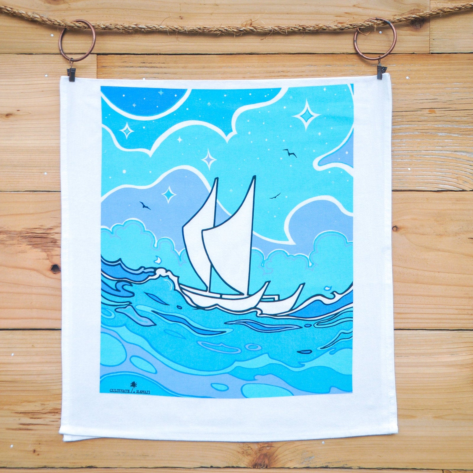 Pop-Up Mākeke - Cultivate Hawai'i -  Hokule'a Tea Towel - Front View