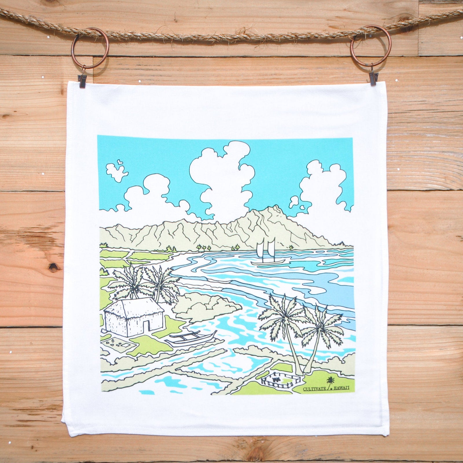 Pop-Up Mākeke - Cultivate Hawai'i - Waikiki Tea Towel - Front View