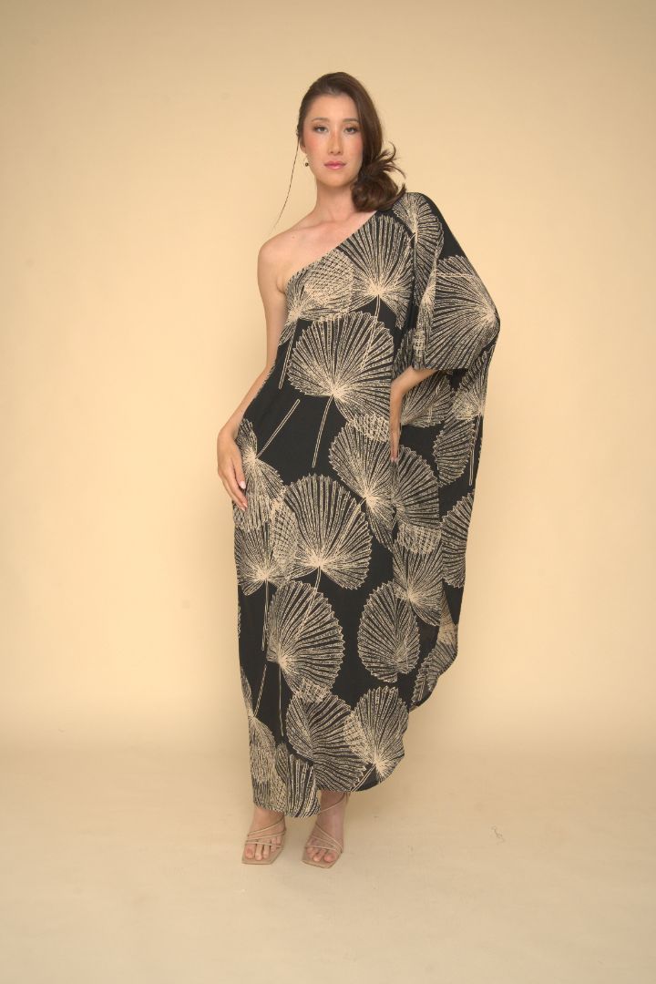 Palama Hau One Shoulder Maxi Dress - Black &amp; Tan