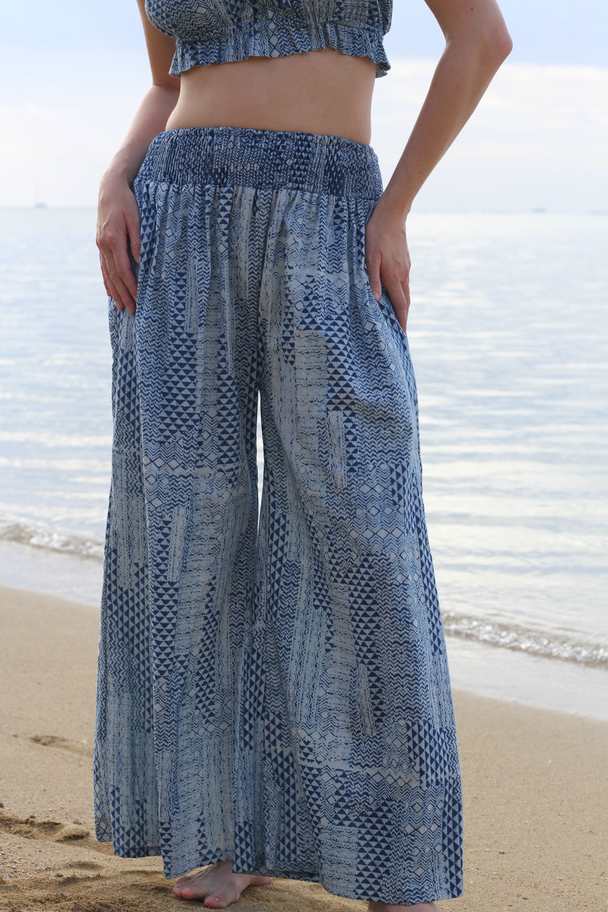Women's Palazzo Pants - Huakai in Indigo &amp; White