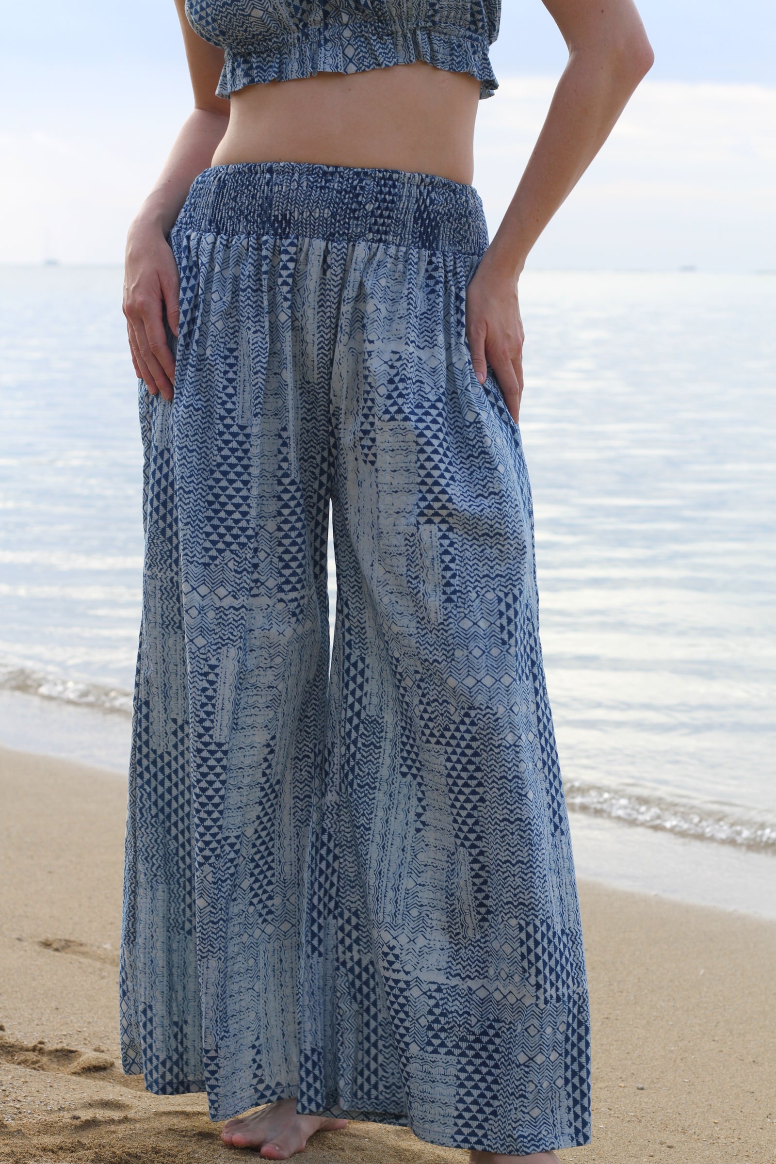 Women's Palazzo Pants - Huakai in Indigo & White