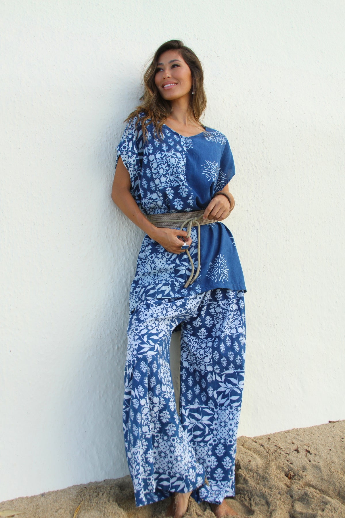 Women's Palazzo Pants - Moana in Indigo &amp; White