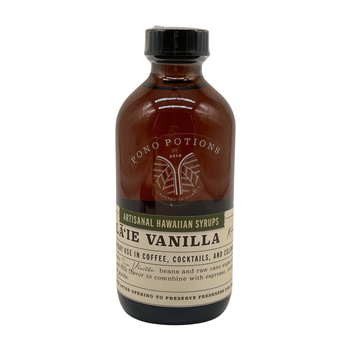 Pop-Up Mākeke - Pono Potions - Lāʻie Vanilla Syrup - Front View