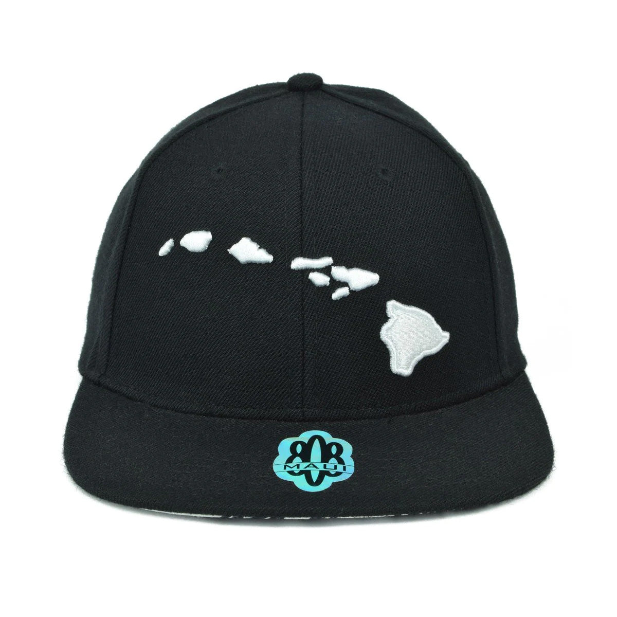 Pop-Up Mākeke - 808 Clothing - Hawaiian Islands 3D Flat Bill Hat - Black - Front View