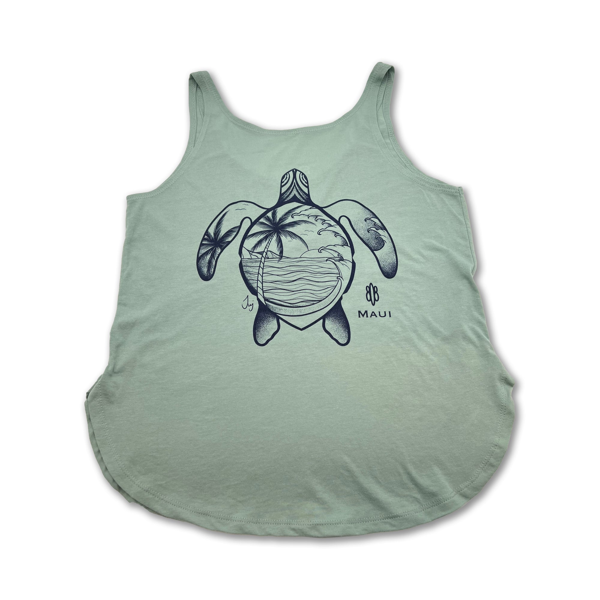 Pop-Up Mākeke - 808 Clothing - Palm Tree Honu Ladies Tank Top - Back View