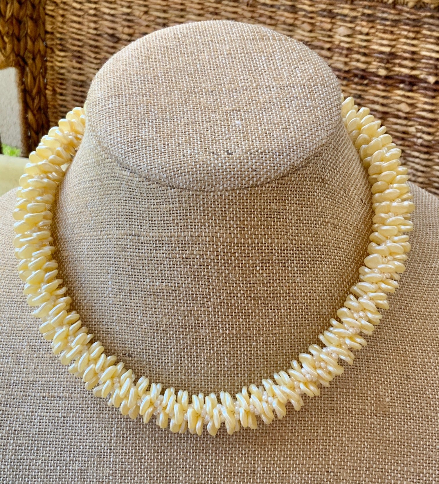 Pop-Up Mākeke - Akalei Designs - Cream Luster Orchid Lei Necklace - Front View