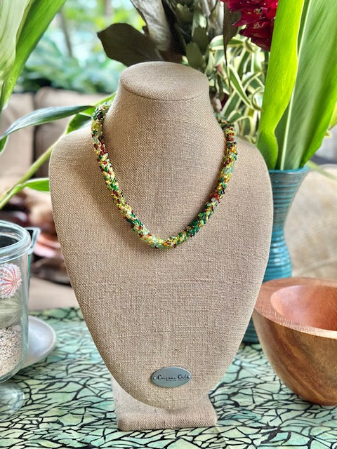 Pop-Up Mākeke - Akalei Designs - Garden Green, Gold, Topaz and Yellow Scales Necklace Lei - Front View