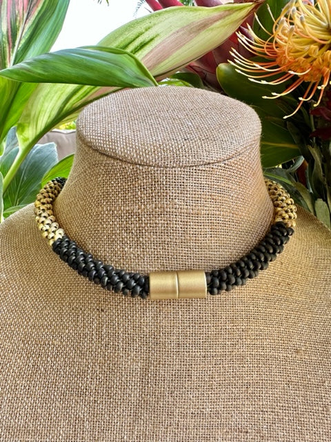 Green & Yellow "Forbidden Island" Necklace with Green Picasso Twist Beads - 25"