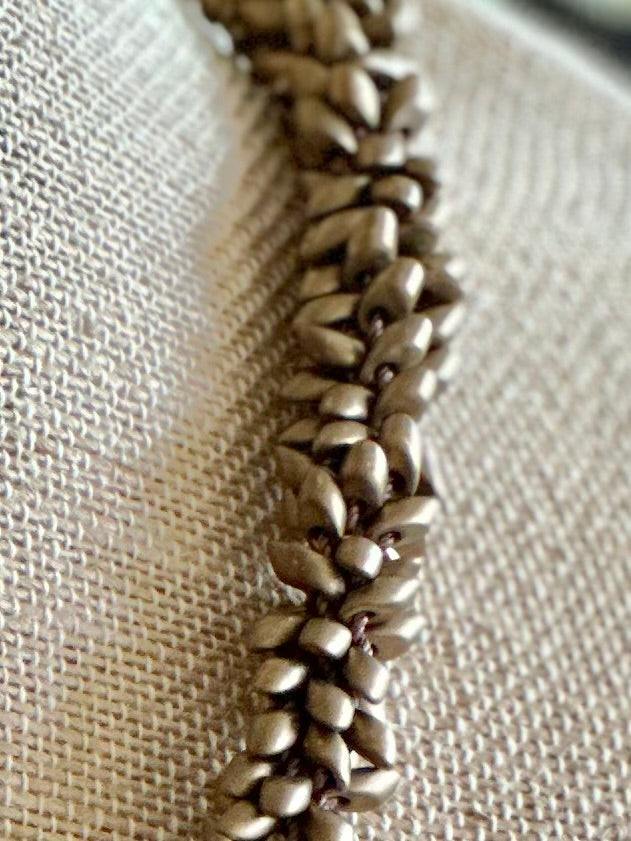 Pop-Up Mākeke - Akalei Designs - Matte Metallic Brown Dragon Scales Beaded Kumihimo Lei - Close Up