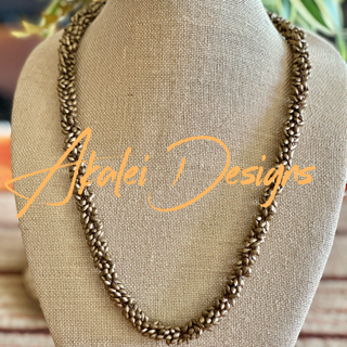 Pop-Up Mākeke - Akalei Designs - Matte Metallic Brown Dragon Scales Beaded Kumihimo Lei - With Logo