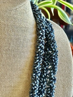 Pop-Up Mākeke - Akalei Designs - Midnight Grey Metallic Dragon Scales Lei - Close Up