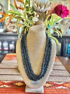 Pop-Up Mākeke - Akalei Designs - Midnight Grey Metallic Dragon Scales Lei - Front View