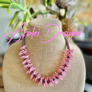 Pop-Up Mākeke - Akalei Designs - Pink Transparent Rose Petal Haku Lei Necklace - Front View