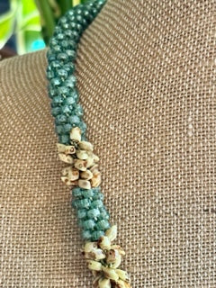 Pop-Up Mākeke - Akalei Designs - Sea Foam Green and Yellow Picasso Segmented Kumihimo Necklace Lei - Close Up