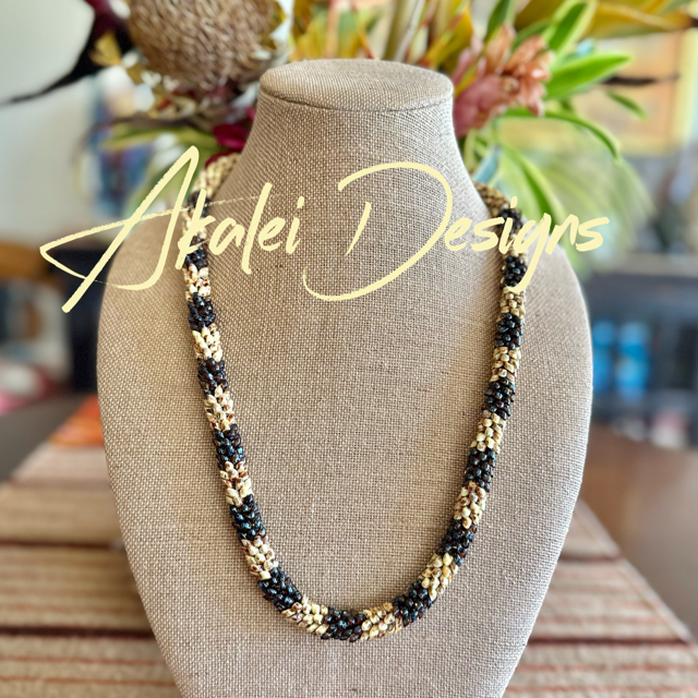 Pop-Up Mākeke - Akalei Designs - Yellow Picasso Dragon Scales w/ Transparent Topaz Beads Necklace - With Logo