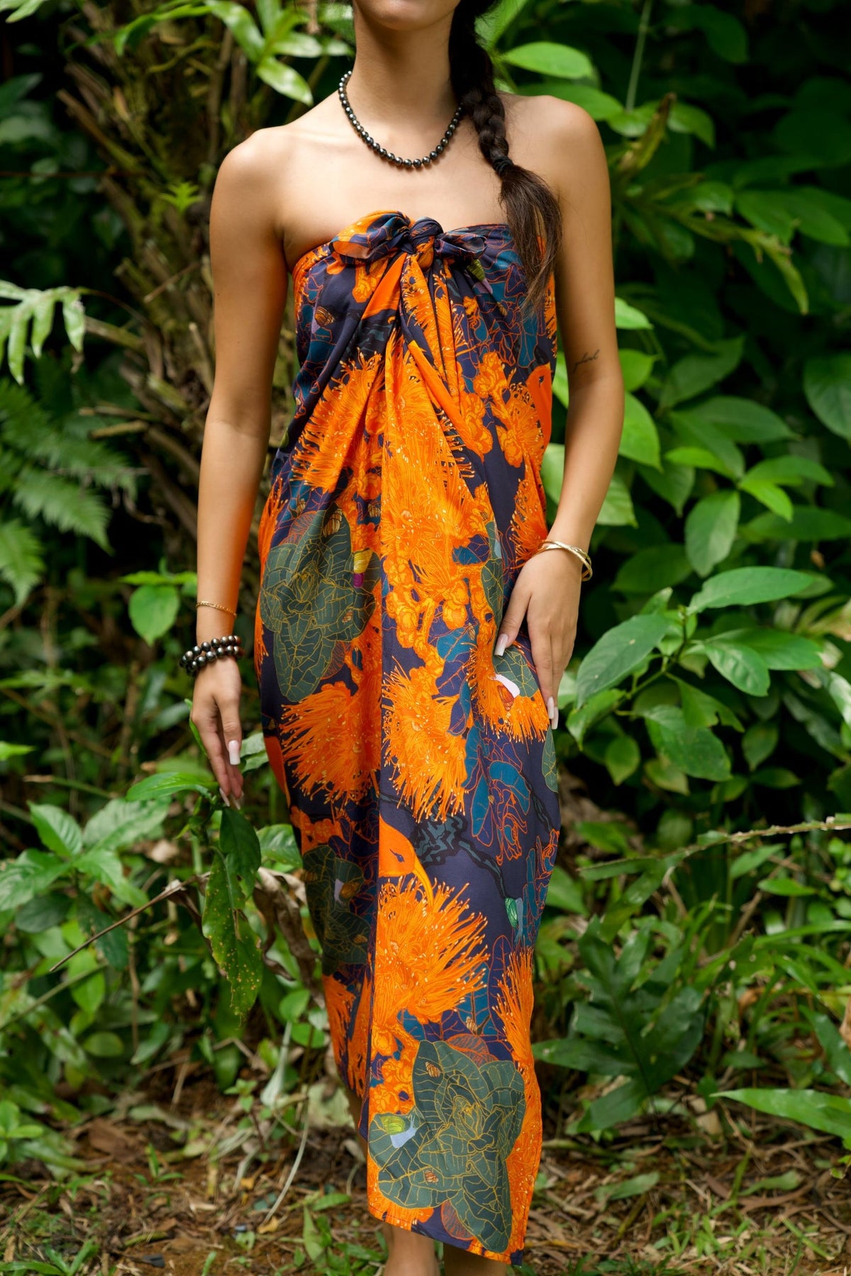 Pop-Up Mākeke - David Shepard Hawaii - Kaniakapūpū Orange Pareo/Sarong - Dress Use - Front View