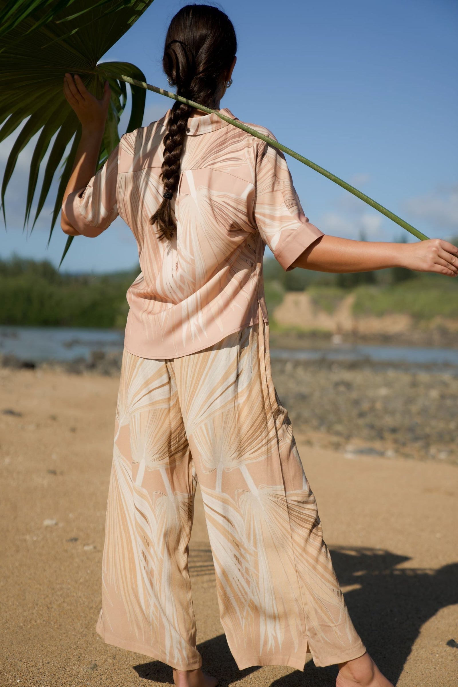 Pop-Up Mākeke - David Shepard Hawaii - Loulu Beige Palazzo Pants - Back View