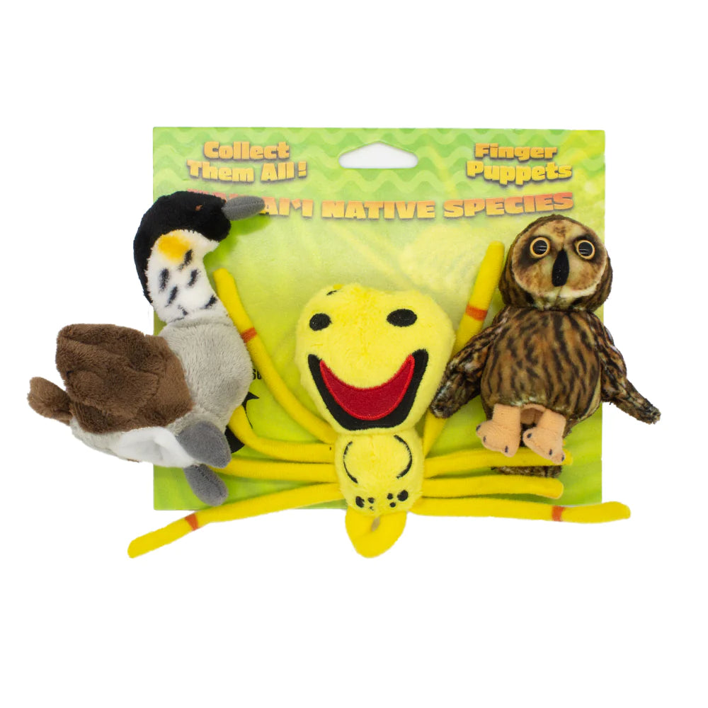 Pop-Up Mākeke - Hawaii Pacific Parks Association - Hawaiʻi Native Species Plush Finger Puppets - Front View