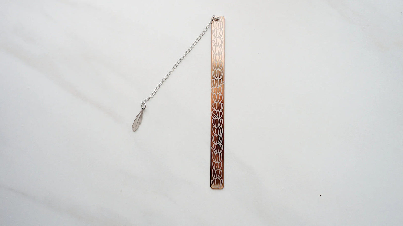 Pop-Up Mākeke - Hi Darling Shop - Rose Gold Stainless Steel Bookmark - Pikake - Front View