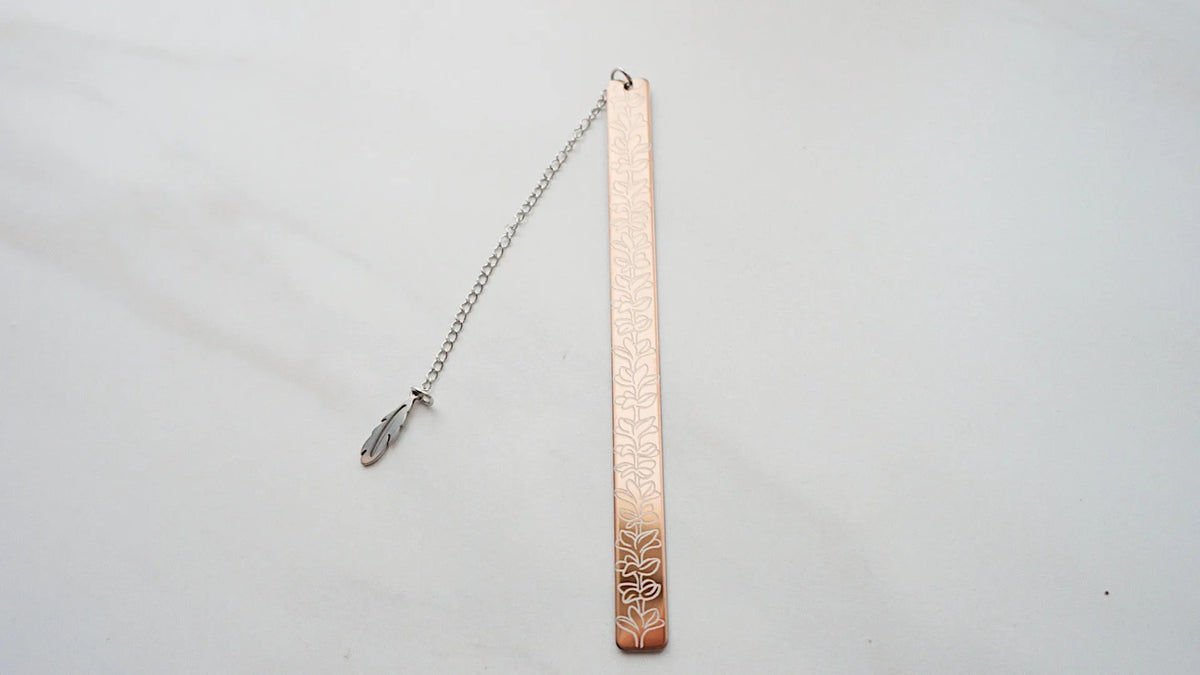 Pop-Up Mākeke - Hi Darling Shop - Rose Gold Stainless Steel Bookmark - Plumeria - Front View