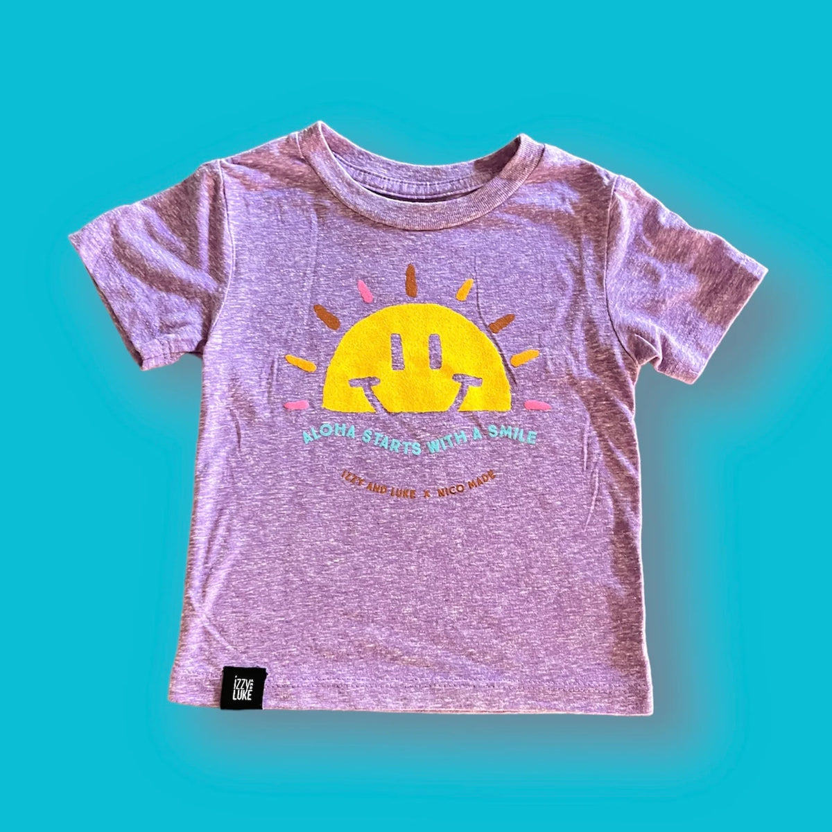 Pop-Up Mākeke - Izzy and Luke - Aloha Starts with a Smile Keiki T-Shirt - Front View