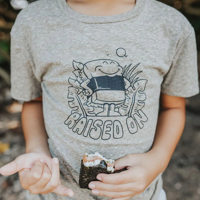 Pop-Up Mākeke - Izzy and Luke - Raised on Musubi Keiki T-Shirt - Front View