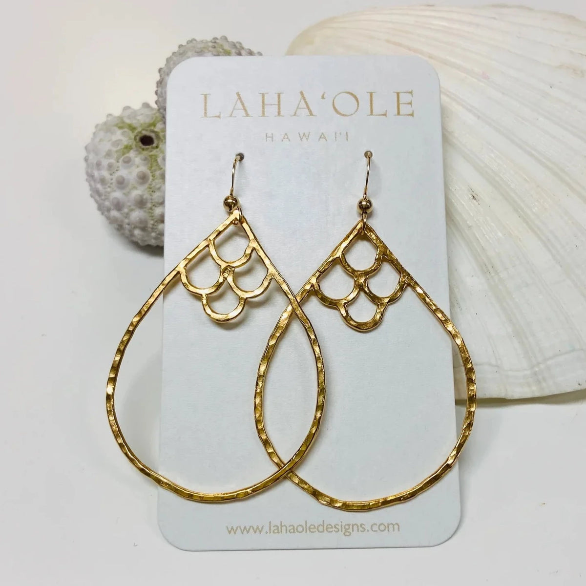 Pop-Up Mākeke - Laha&#39;ole Designs - Kai Nalu &#39;Elua 14k Vermeil Earrings - Large - Front View