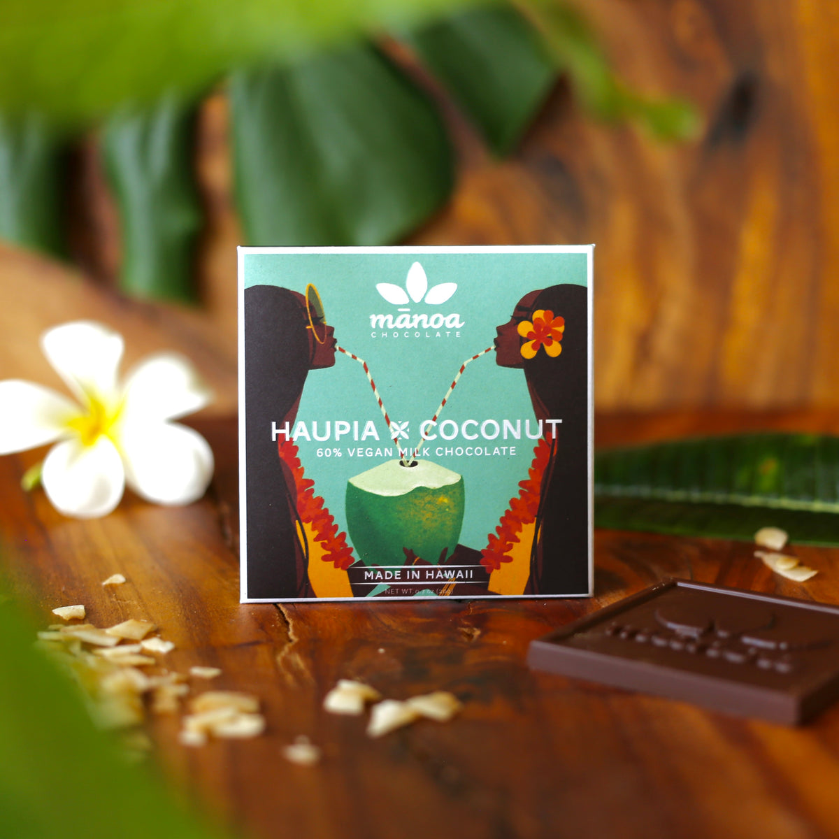 Pop-Up Mākeke - Manoa Chocolate - Niu x Coconut Mini Dark Milk Chocolate Bar - Front View