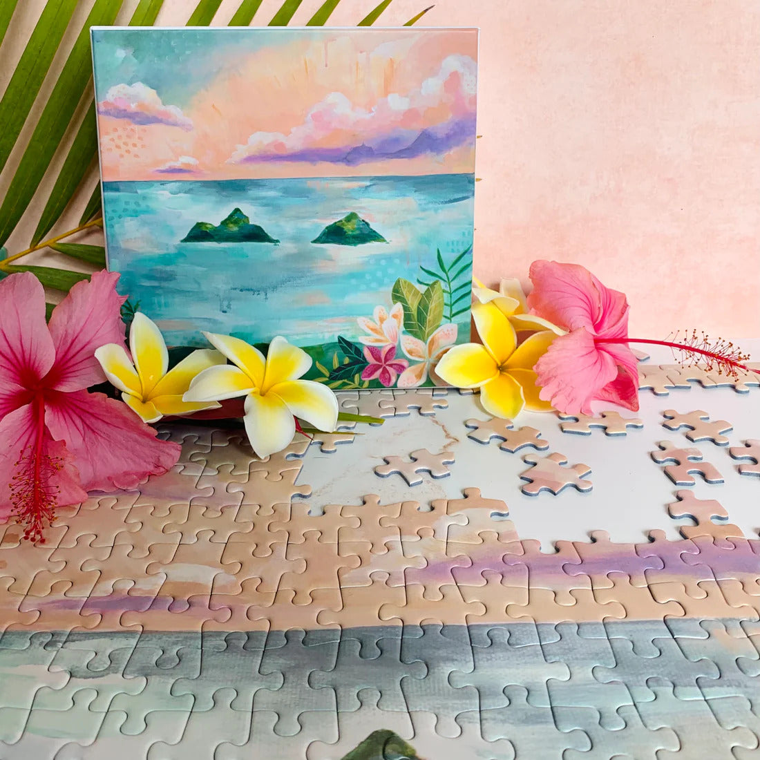 Pop-Up Mākeke - Surf Shack Puzzles - "Mokulua Glow" by Lindsay Wilkins Puzzle - In Progress