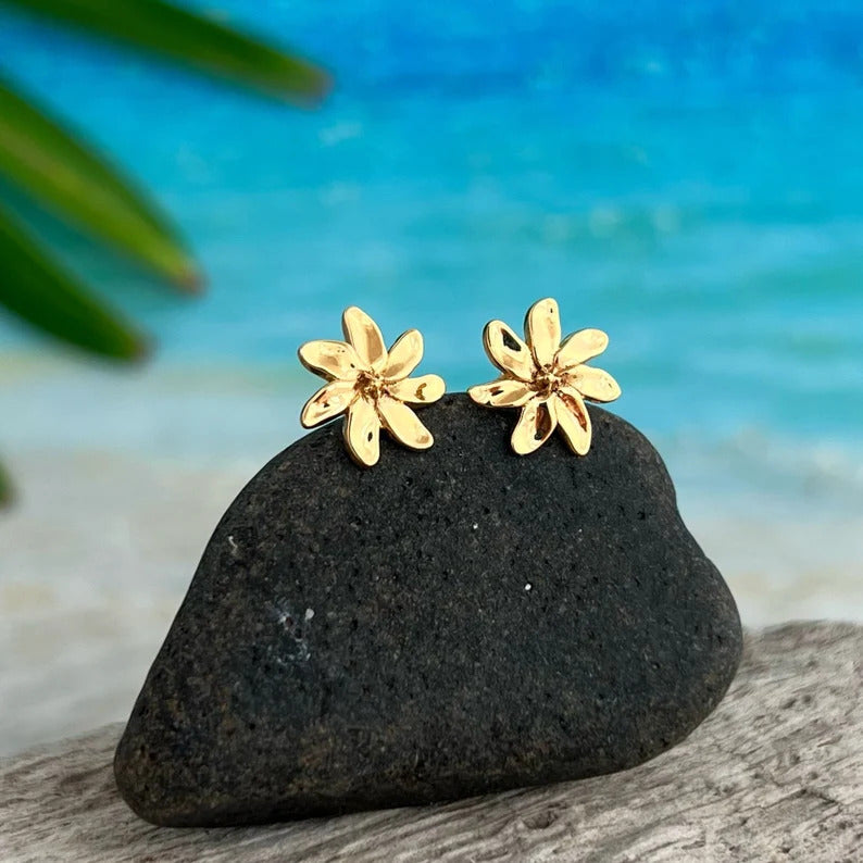 Gardenia Flower 14K Gold Vermeil Stud Earrings