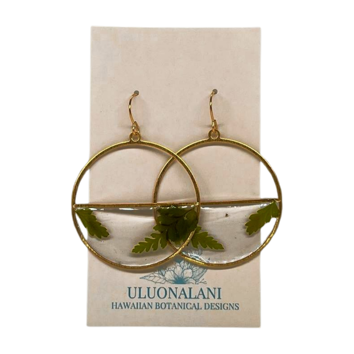 Pop-Up Mākeke - Uluonalani Designs - 1/2 Circle Palapalai Hoop Earrings - Front View