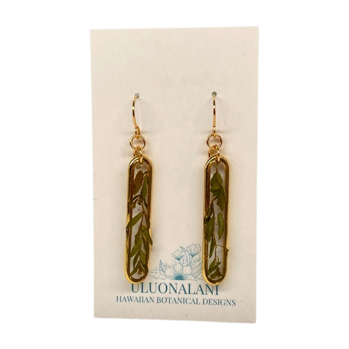 Pop-Up Mākeke - Uluonalani Designs - Maile Lei Drop Earrings - Front View