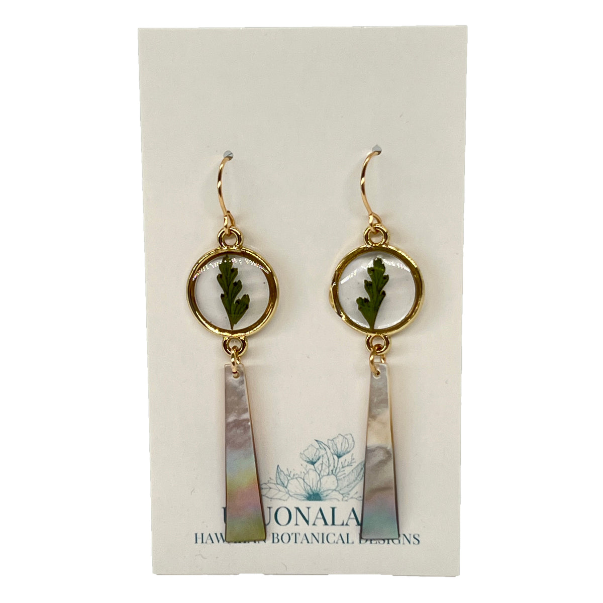 Pop-Up Mākeke - Uluonalani Designs - Palapalai Abalone Drop Earrings - Front View