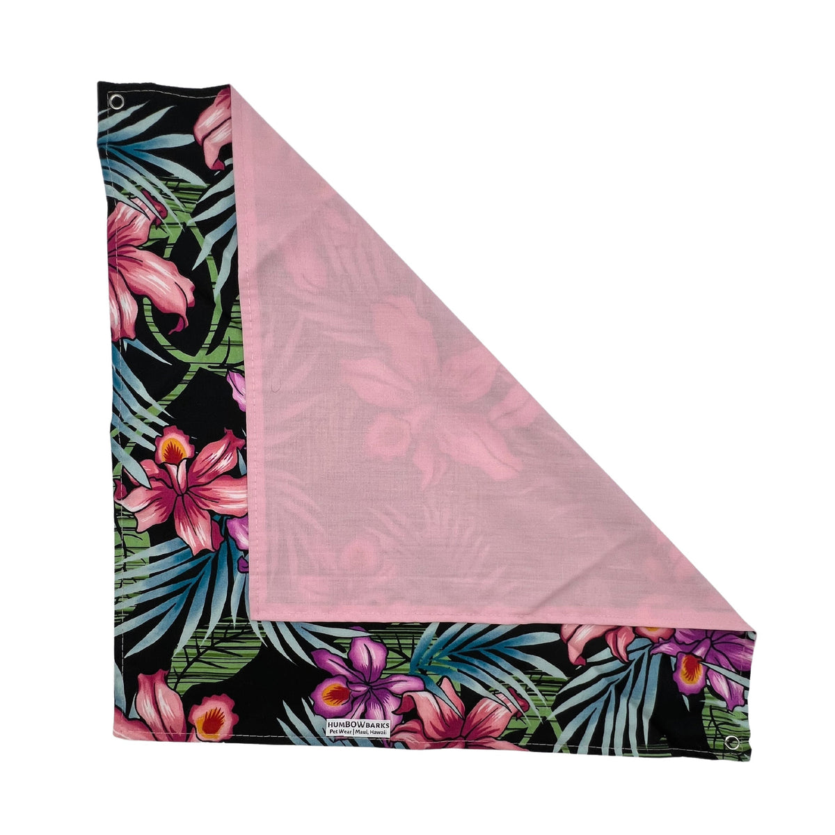 Pop-Up Mākeke - humBOWbarks Pet Wear - Large Reversible Bandana - Retro Flowers - Folded