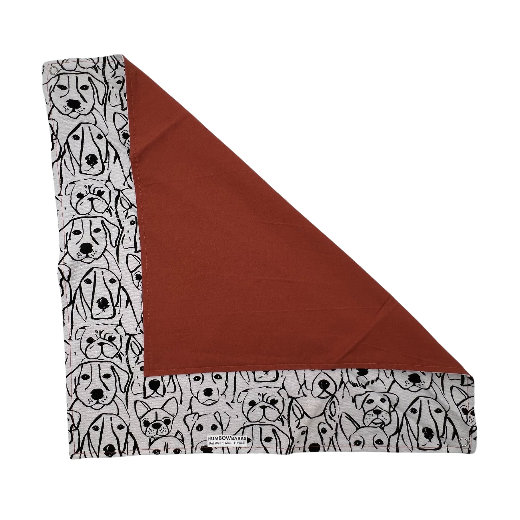 Pop-Up Mākeke - humBOWbarks Pet Wear - Large Reversible Bandana - Rust - Folded